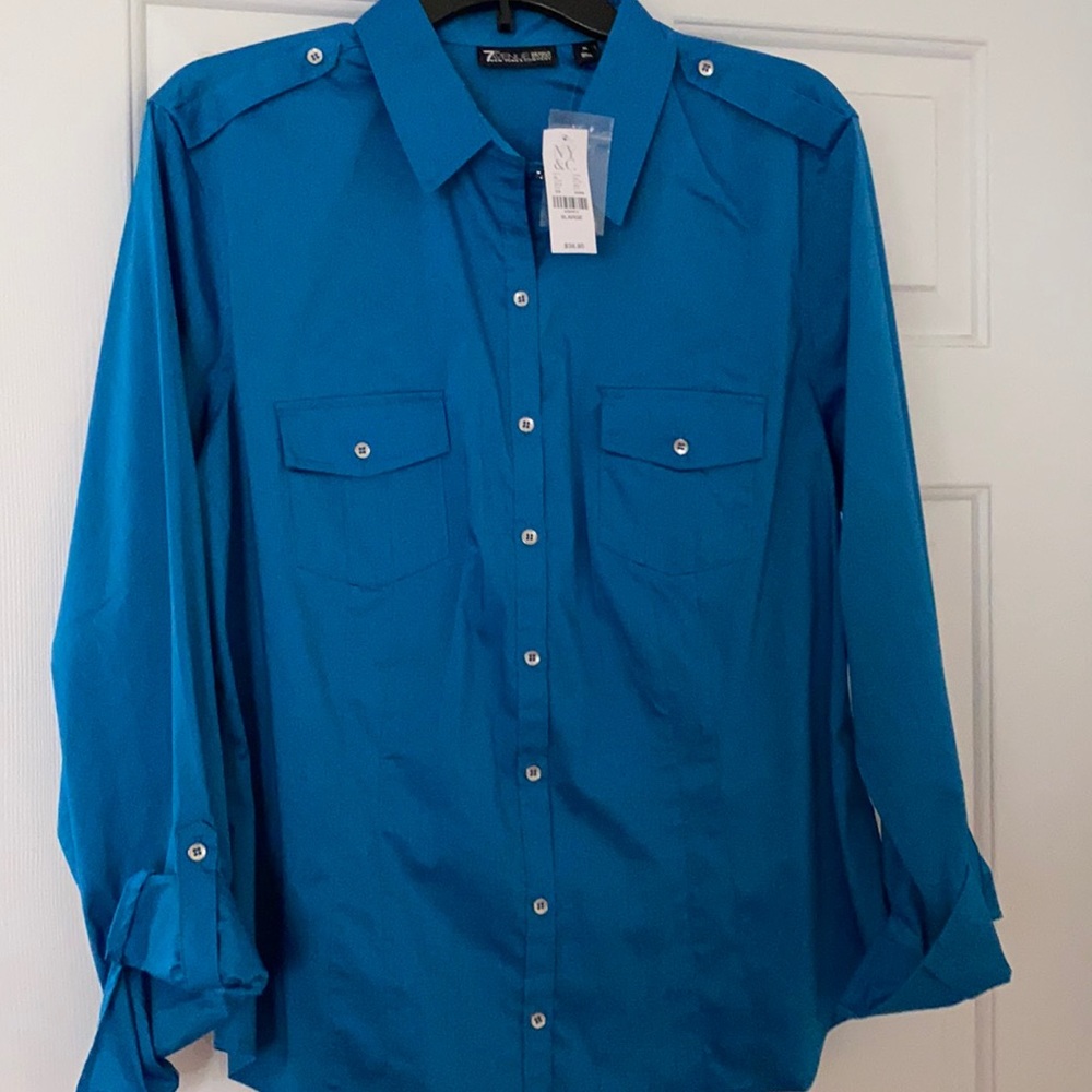 blue button up long sleeve